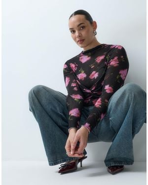 ASOS Asos design curve top à détail soutien-gorge effet seconde peau en imprimé fleuri - Bleu