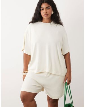 ASOS Asos Design Curve Textured Knit Oversized T-Shirt Co-Ord - White