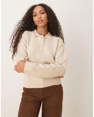 JJXX Wool Blend Knitted Polo Sweater - Natural