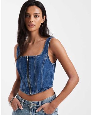 Levi's Top Di Jeans A Corsetto Con Scollo Squadrato E Cuciture Color Indaco - Blu
