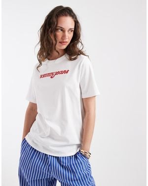 Tommy Hilfiger Ruimvallend T-Shirt Met Geschreven Logo - Wit