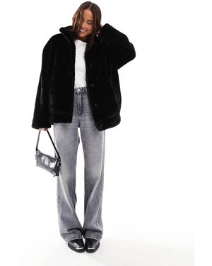 Miss Selfridge Faux Fur Oversized Bomber Jacket - Black