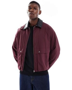 ASOS Harrington Jacket With Faux Leather Collar - Red