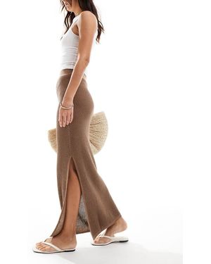 Collusion Textured Knitted Maxi Skirt - Brown