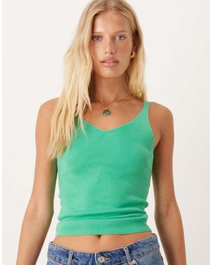 Mango Knitted V Neck Cami Top - Green