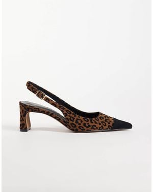 ASOS Slingback-schuhe mit mittelhohem absatz und zehenkappen-detail im leopardenmuster - Mehrfarbig