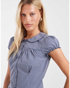 Hollister Camisa Babydoll De Manga Corta A Cuadros Azul