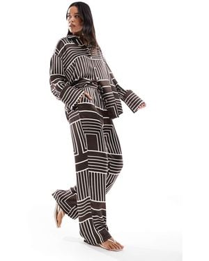 4th & Reckless Satin Wide Leg Trousers Co-ord - Brown