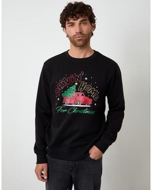 Threadbare Christmas Graphic Print Crew Neck Sweatshirt - Black