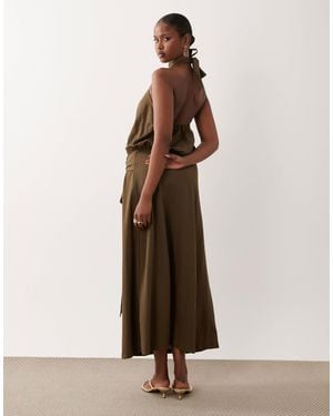 ASOS Linen Look Halter Neck Bubble Hem Maxi Dress - Natural