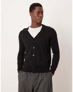 Mango 100% Wool Lightweight Knitted Cardigan - Black