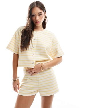 Miss Selfridge – kurzärmlige, gerippte strickjacke - Natur