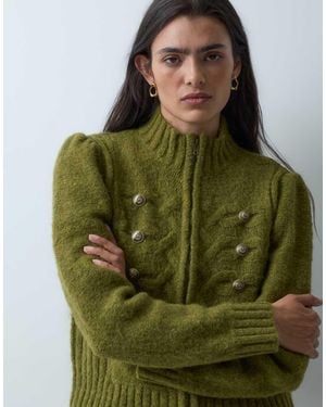 Miss Selfridge Knitted Zip Through Cardigan With Military Detail - Green