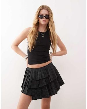 Weekday Asymmetric Pleated Mini Skirt - Natural