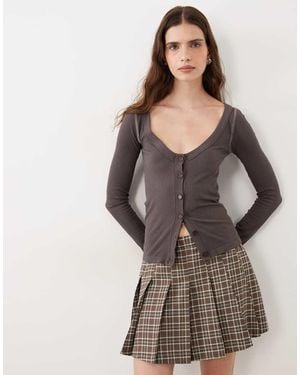 Brave Soul Pleated Check Mini Skirt - Grey