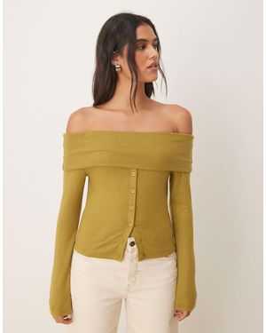 ASOS Off Shoulder Button Down Top - Yellow