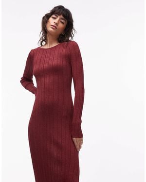 & Other Stories Glitter Rib Boat Neck Long Sleeve Midi Dress - Red