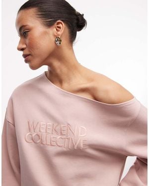 ASOS Weekend Collective Interlock Off Shoulder Sweatshirt - Pink