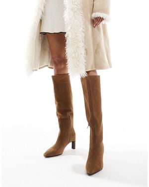 Pull&Bear Suede Knee High Boots - Natural