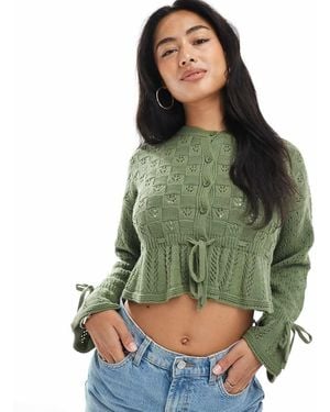 Miss Selfridge Knitted Tie Waist Frill Cardigan - Green