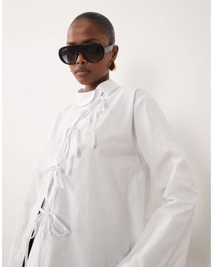 ASOS Mandarin Style Tie Front Asymmetric Shirt - White