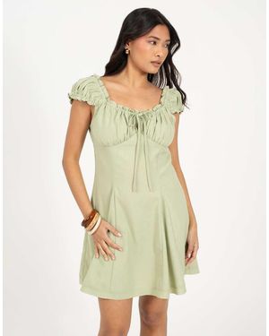 Brave Soul Woven Cap Sleeve Panelled Mini Dress - Green