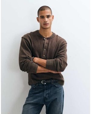 Abercrombie & Fitch Knitted Henley Jumper - Brown
