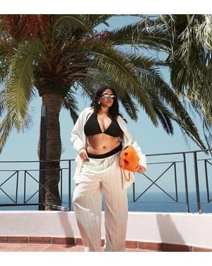 ASOS Asos Design Curve Belle Beach Wide Leg Trousers With Linen - Multicolour