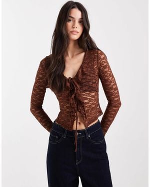 Miss Selfridge Lace Ruffle Detail Long Sleeve Top - Blue
