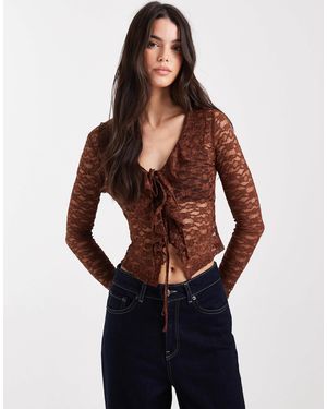 Miss Selfridge – langärmliges spitzen-oberteil - Blau