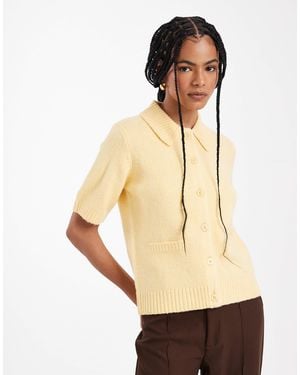 Threadbare Short Sleeve Cardigan With Collar - Natural