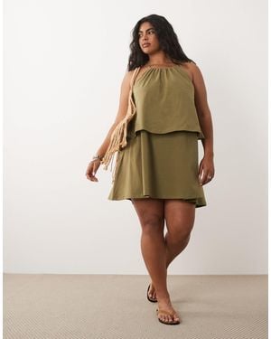ASOS Asos design curve – kurzes babydoll-kleid mit geschnürtem ausschnitt - Natur