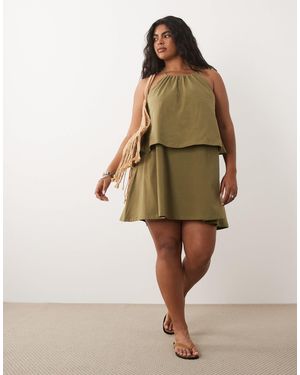 ASOS Asos design curve - robe babydoll courte à encolure nouée - Neutre