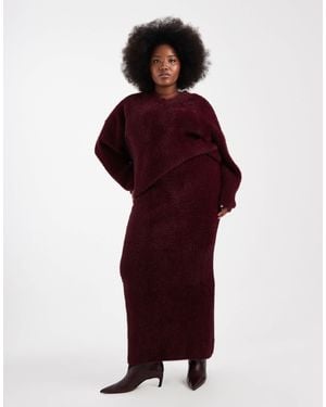 Renee Studio Plus Exclusive Fluffy Knit Column Bodycon Maxi Skirt - Red