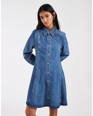Vero Moda – durchgeknöpftes mini-jeanskleid - Blau