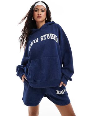 Kaiia Felpa Con Cappuccio Oversize Denim Con Logo Applicato - Blu