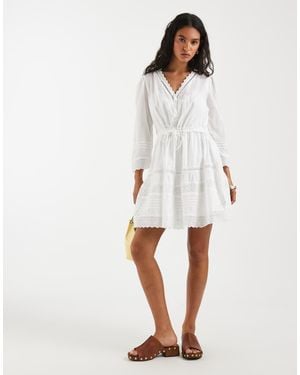 Gap V-Neck Lace Detail Cinched Mini Dress - White