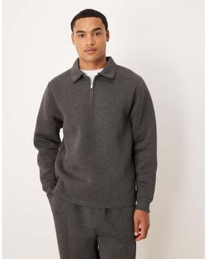 ASOS Sudadera Gris Carbón Jaspeado De Corte Estándar Con Cremallera Corta De Tejido Efecto Neopreno De (Parte De Un Conjunto)