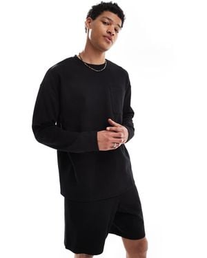 New Look Maglietta A Maniche Lunghe Nera A Coste - Nero