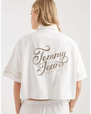 Tommy Hilfiger Linen Shirt Co-Ord With Broderie Detail - White