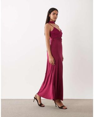TFNC London Satin Bust Chiffon Scarf Detail Maxi Dress - Red