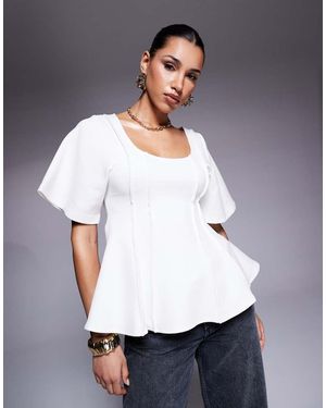 ASOS Exposed Seam Peplum Short Sleeve Top - White