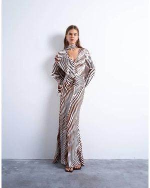 TOPSHOP Long Sleeve Ruffle Maxi Dress With Scarf Wrap Detail - White