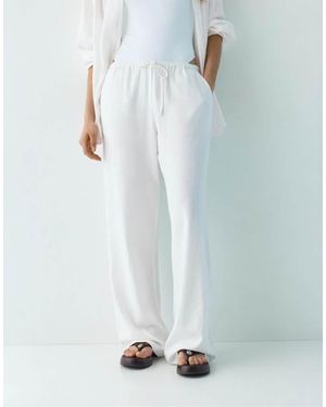 Pull&Bear Linen Blend Trousers - White