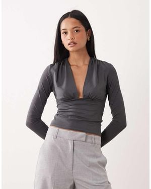 Weekday Plunge Long Sleeve Top - Black