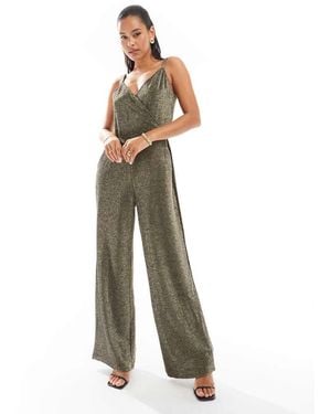Vero Moda Mono Largo Negro De Tirantes Y Pernera Ancha Con Purpurina Dorada De - Multicolor