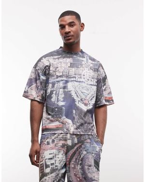 Good For Nothing Co-ord Oversized Jersey With All Over City Print - Blue