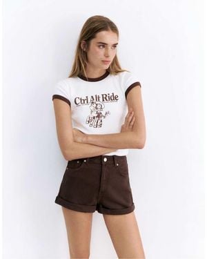 Pull&Bear Mom Fit Denim Shorts With Turn-up Hems - White