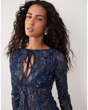 ASOS Top Met Lange Mouwen Van Paillettenkant - Blauw