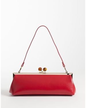ASOS Elongated Frame Clutch Bag With Shoulder Strap - Red